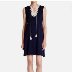 Max Studio Navy Dress with Cream/Ivory Embroidered Accent Size XS